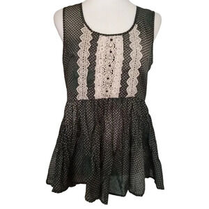 Anthropologie Ryu Swing Style Peplum Top Lace Front Rhinestone Detail Size Small